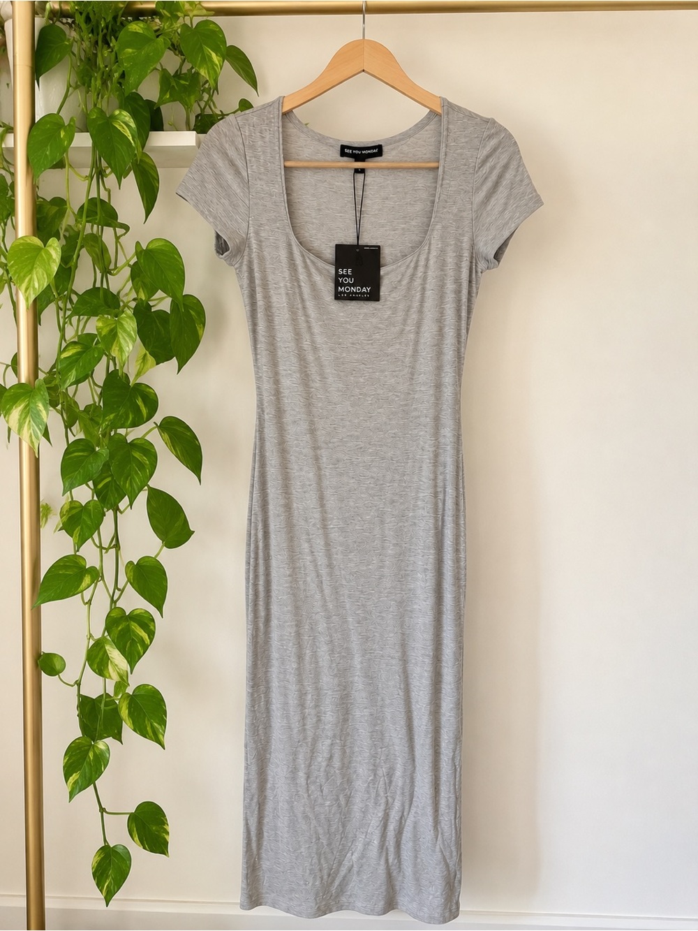 NWT See You Monday Gray Scoop Neck Maxi Dress L